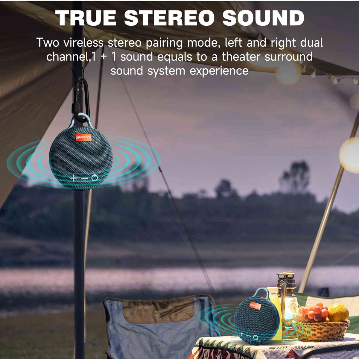 Blue 2 Pack Bluetooth Wireless Waterproof Speaker with Clip S13961