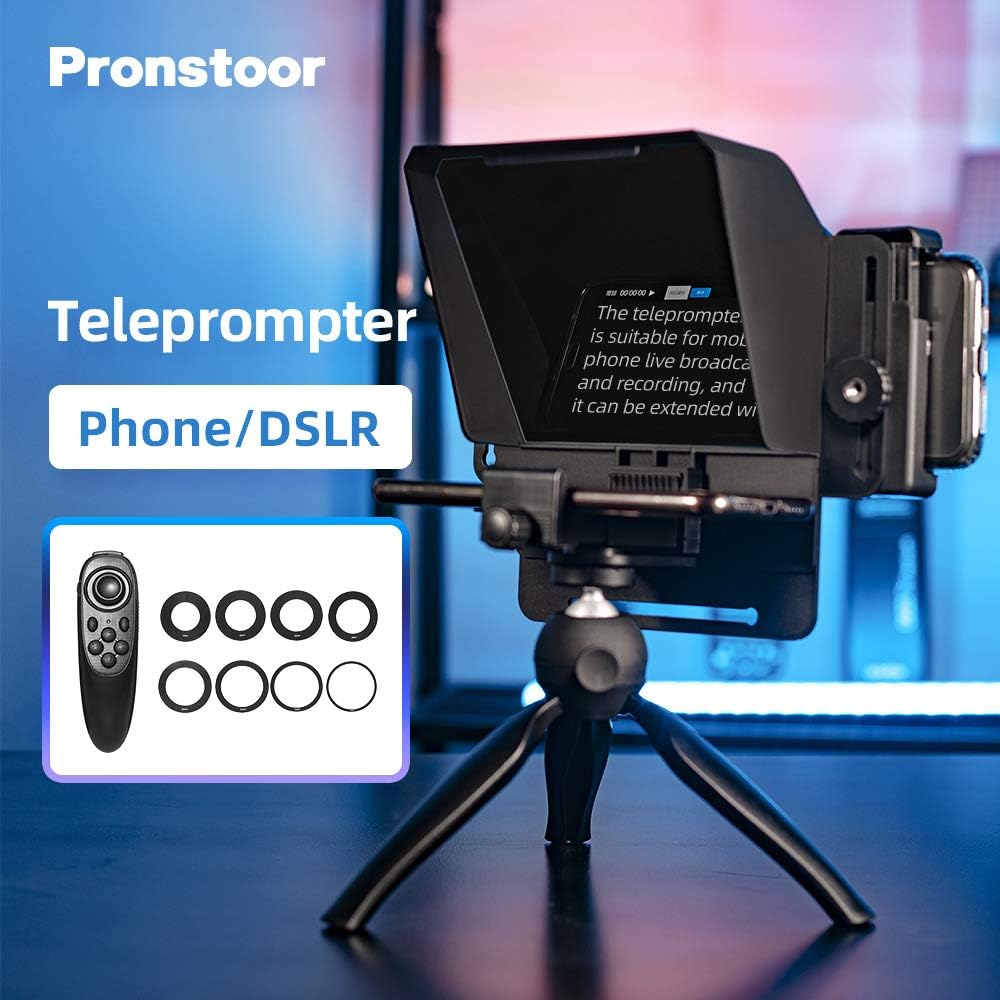Portable Teleprompter Kit with Remote Control for Phone and DSLR Recording Pack of 2 V48309