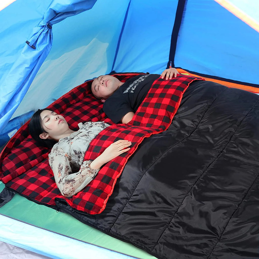 Cotton Double Sleeping Bag, Queen Size, Black/Navy Blue I116