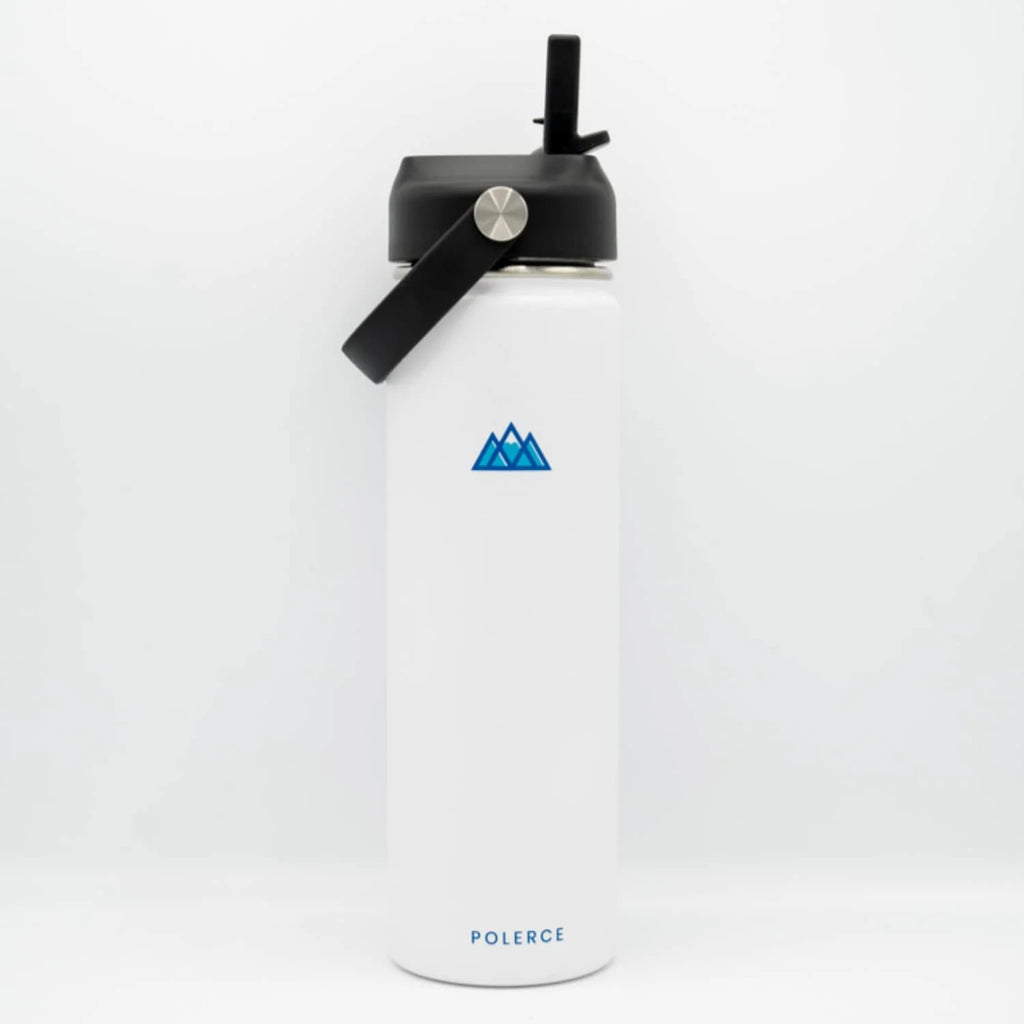 White Stainless Steel Vacuum Insulated Bottle with 3 Lids, 21 Fl Oz Z342