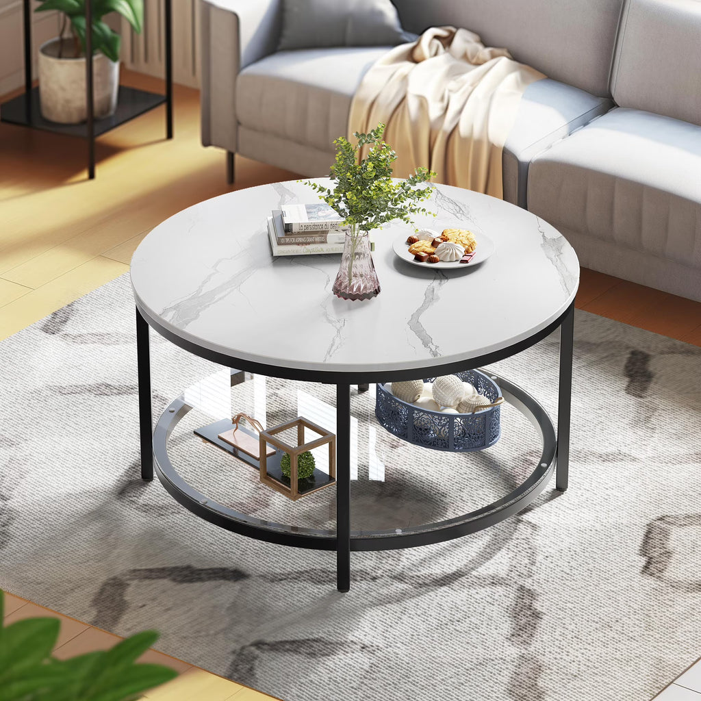 2-Tier Round Coffee Table with Glass Shelf P681607