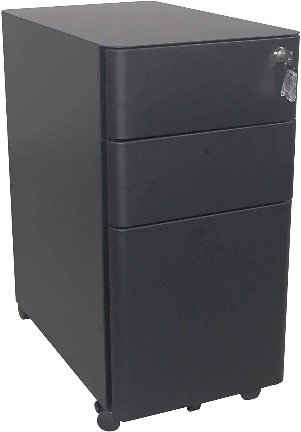 Black Metal 3 Drawer Mobile File Cabinet T7201
