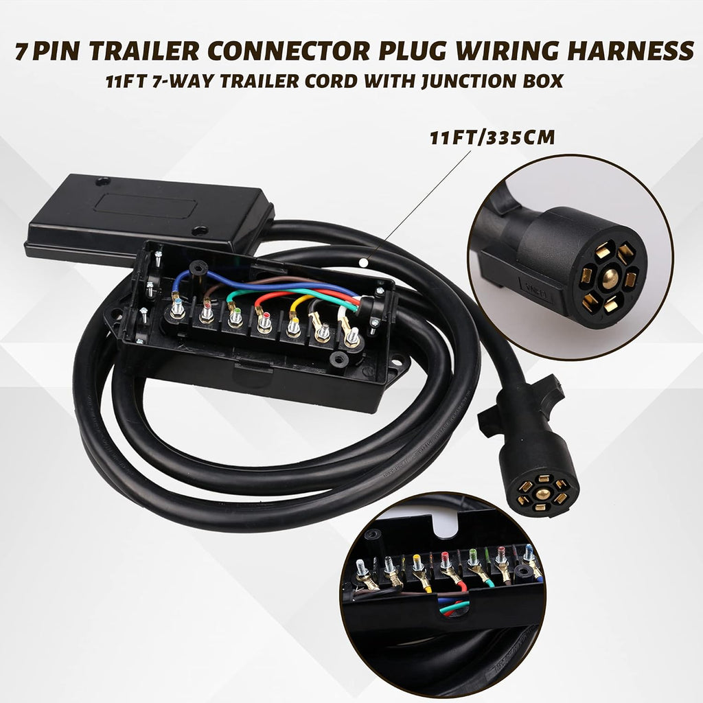 11ft 7-Pin Trailer Connector Wiring Harness with Junction Box L2267
