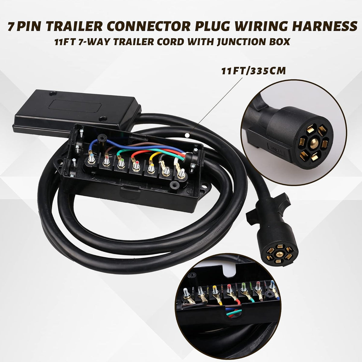 11ft 7-Pin Trailer Connector Wiring Harness with Junction Box L2267