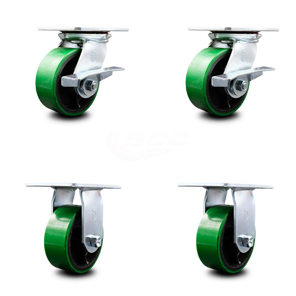 Set of 4 Polyurethane Swivel Casters with Green Wheels B40179