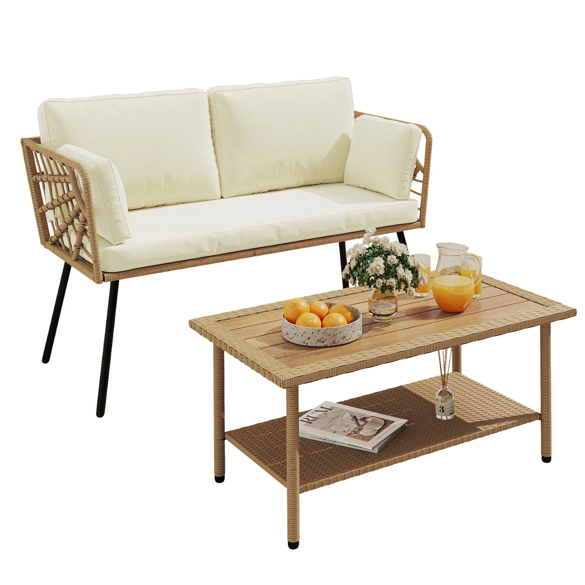 2 Pieces Patio Furniture Set with Coffee Table R7020