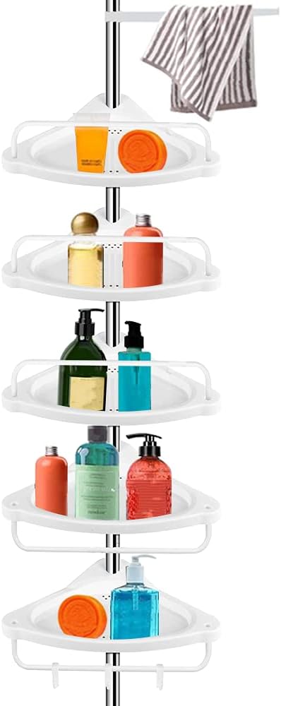 Black Stainless Steel 5-Shelf Tension Pole Shower Caddy P584