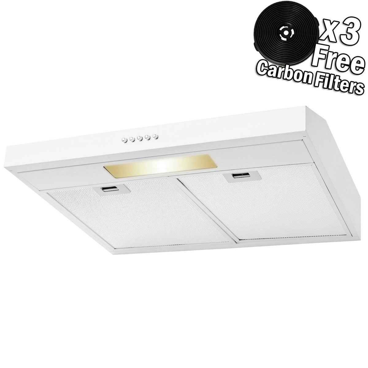 24x22 Under Cabinet White Stainless Steel Kitchen Range Hood Cooking Fan with Carbon Filters B7009