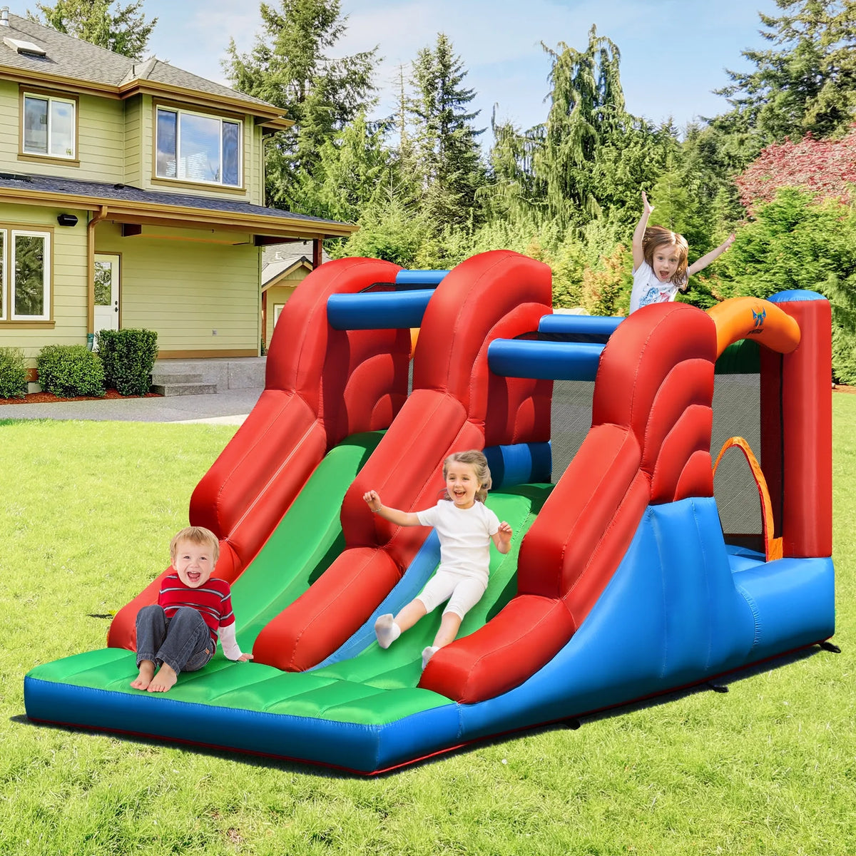 Inflatable Bounce House 3-in-1 Dual Slides Jumping Castle with Blower H8710