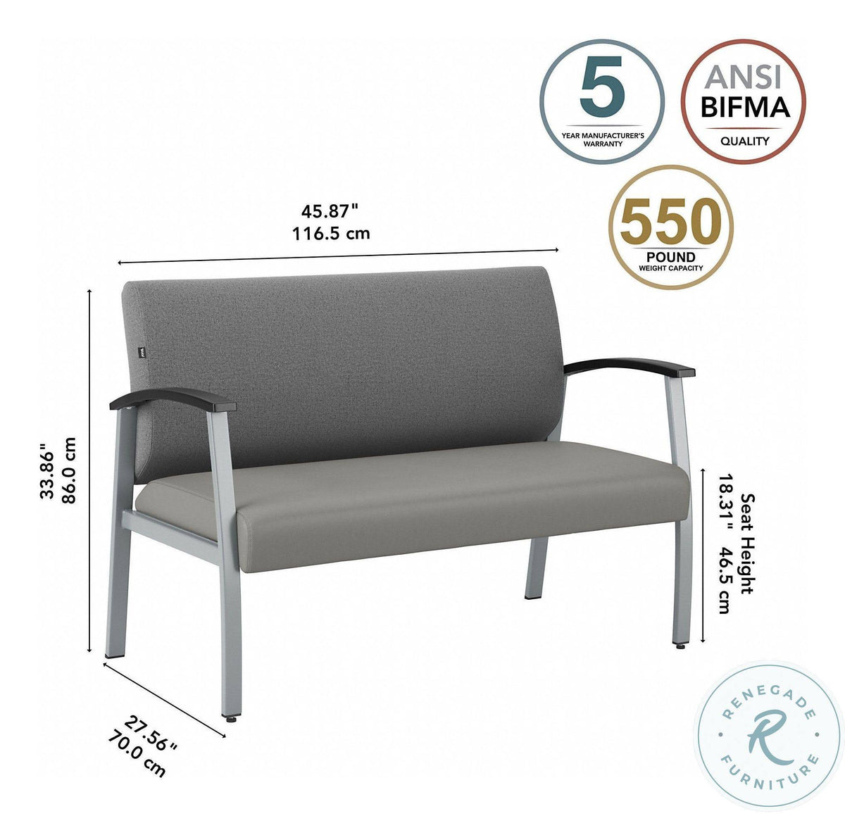 Medium Gray Waiting Room Loveseat X638