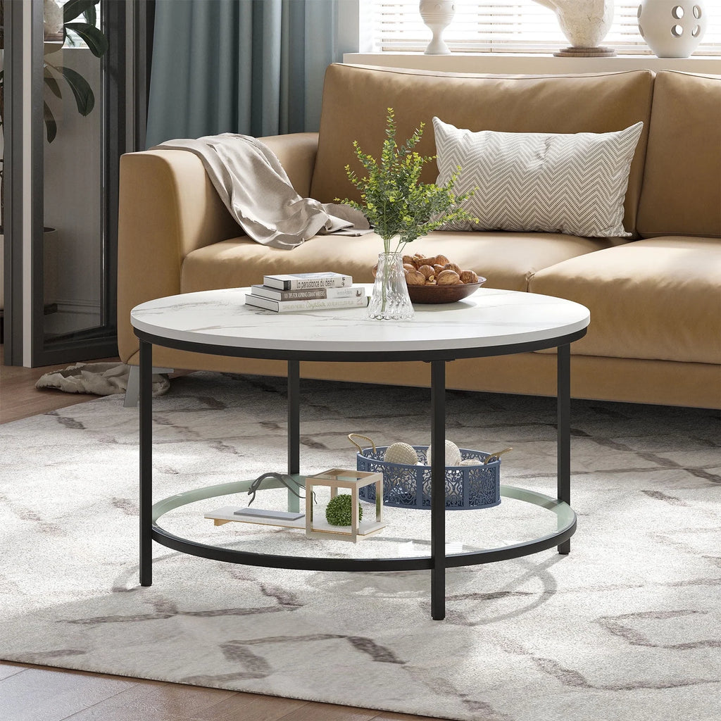 2-Tier Round Coffee Table with Glass Shelf P681607