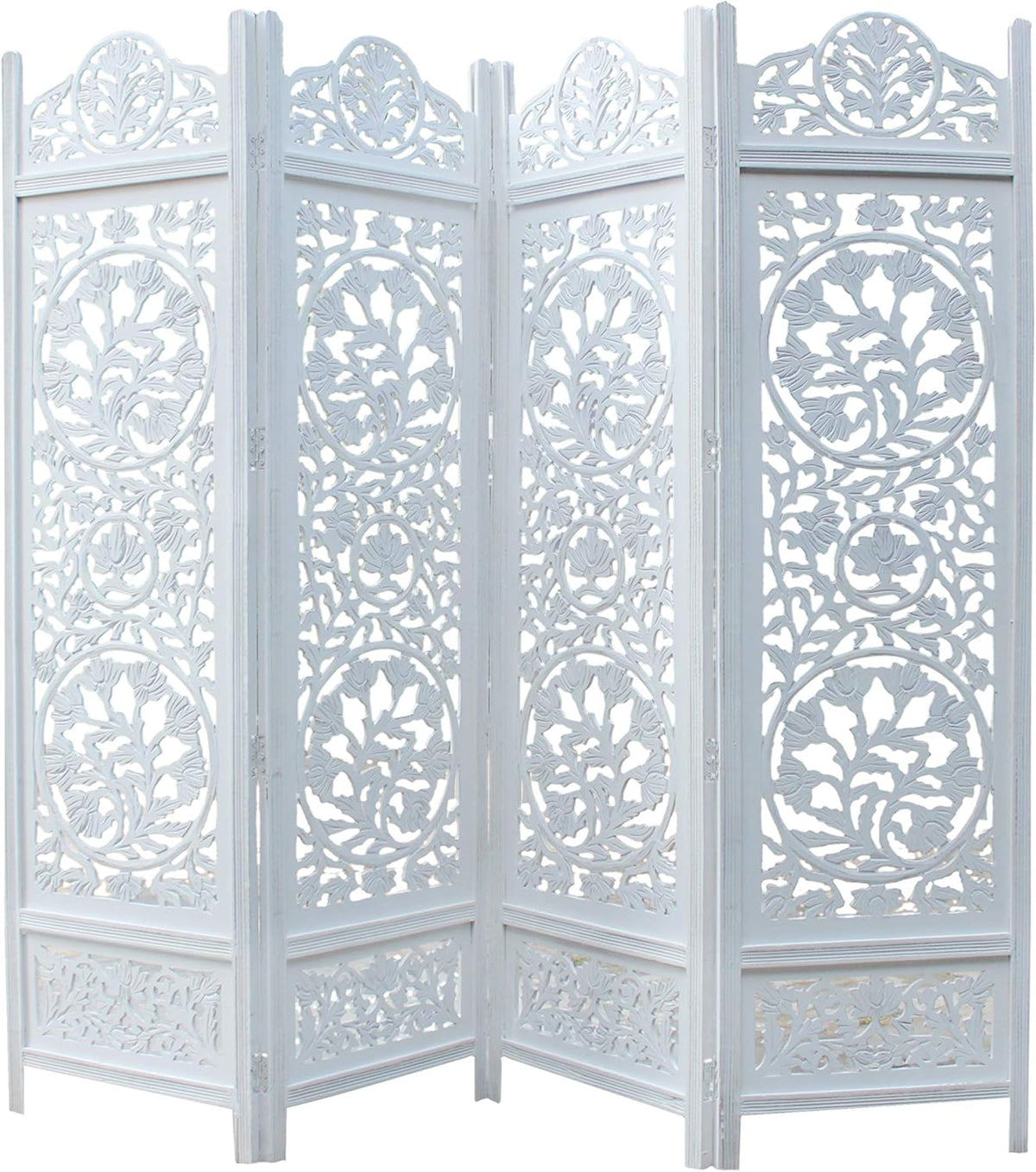 Antique Brown 4 Panel Handcrafted Wood Room Divider Screen J774