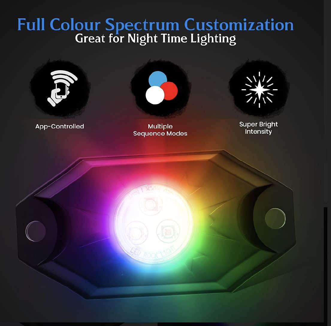 8 Pods RGB LED Rock Lights with Bluetooth Controller, IP68 Waterproof F322