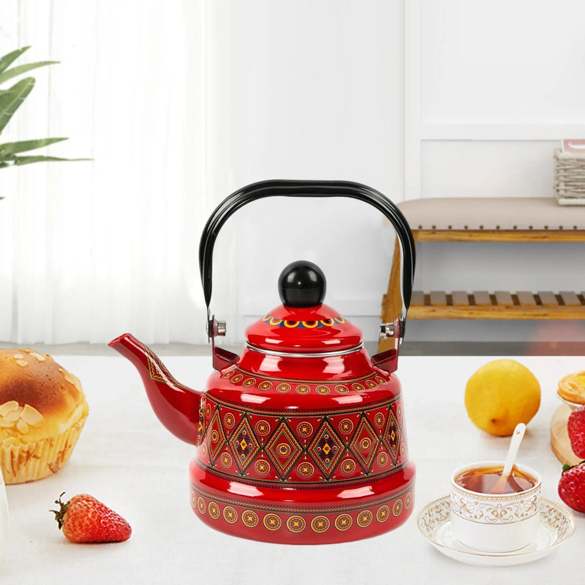 Red Enameled Tea Kettle L6954
