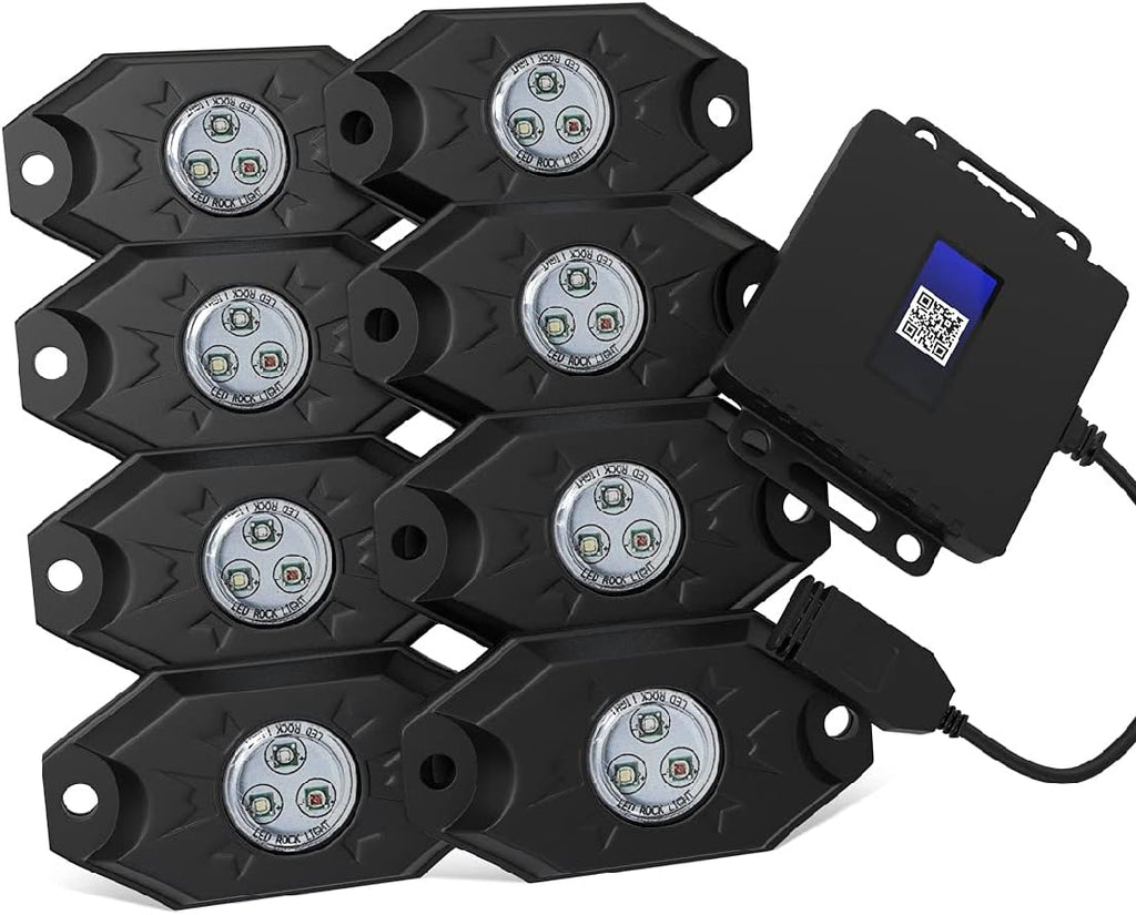 8 Pods RGB LED Rock Lights with Bluetooth Controller, IP68 Waterproof F322
