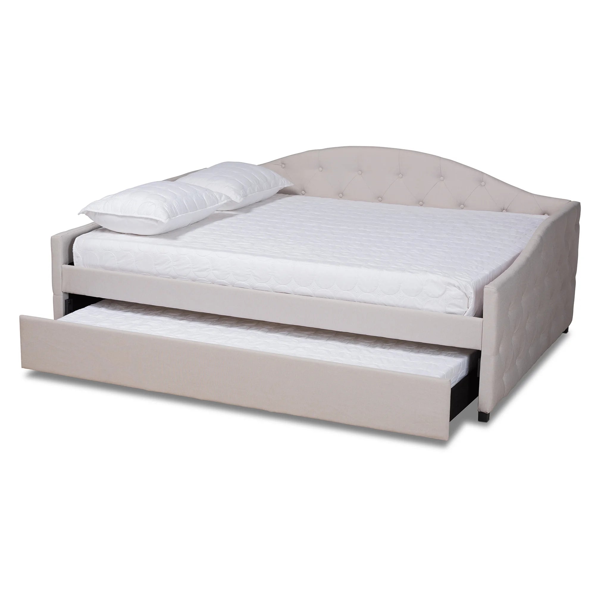 Beige/Black Upholstered Daybed with Trundle F964829