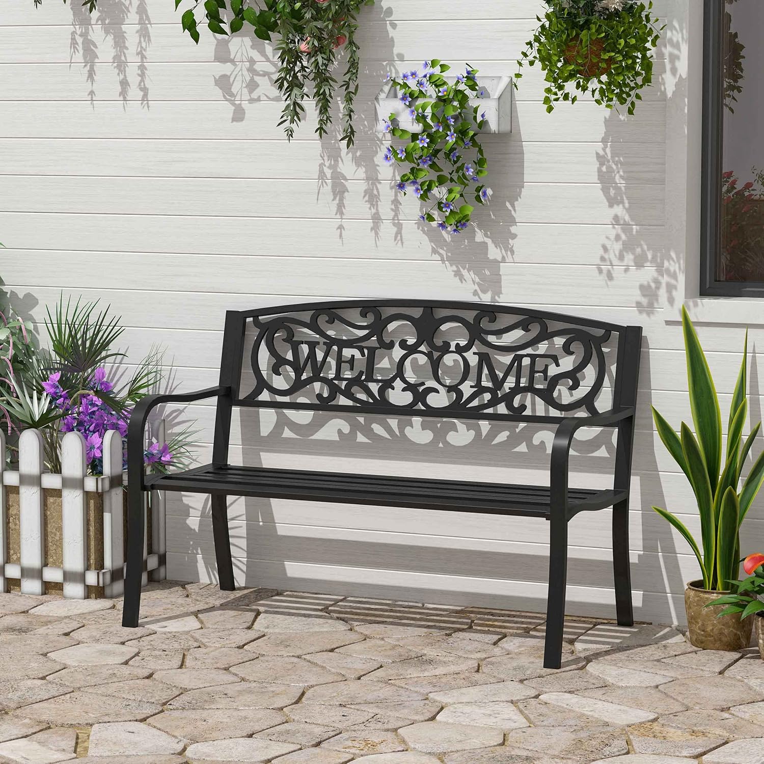 50 2-Person Garden Bench Loveseat with Cast Iron Decorative Vines G8020