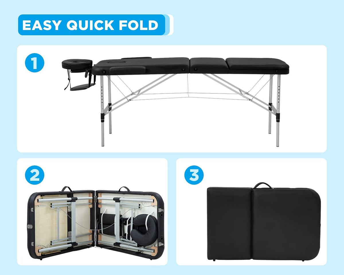 Portable 3 Folding Massage Table with Carry Case Q86815