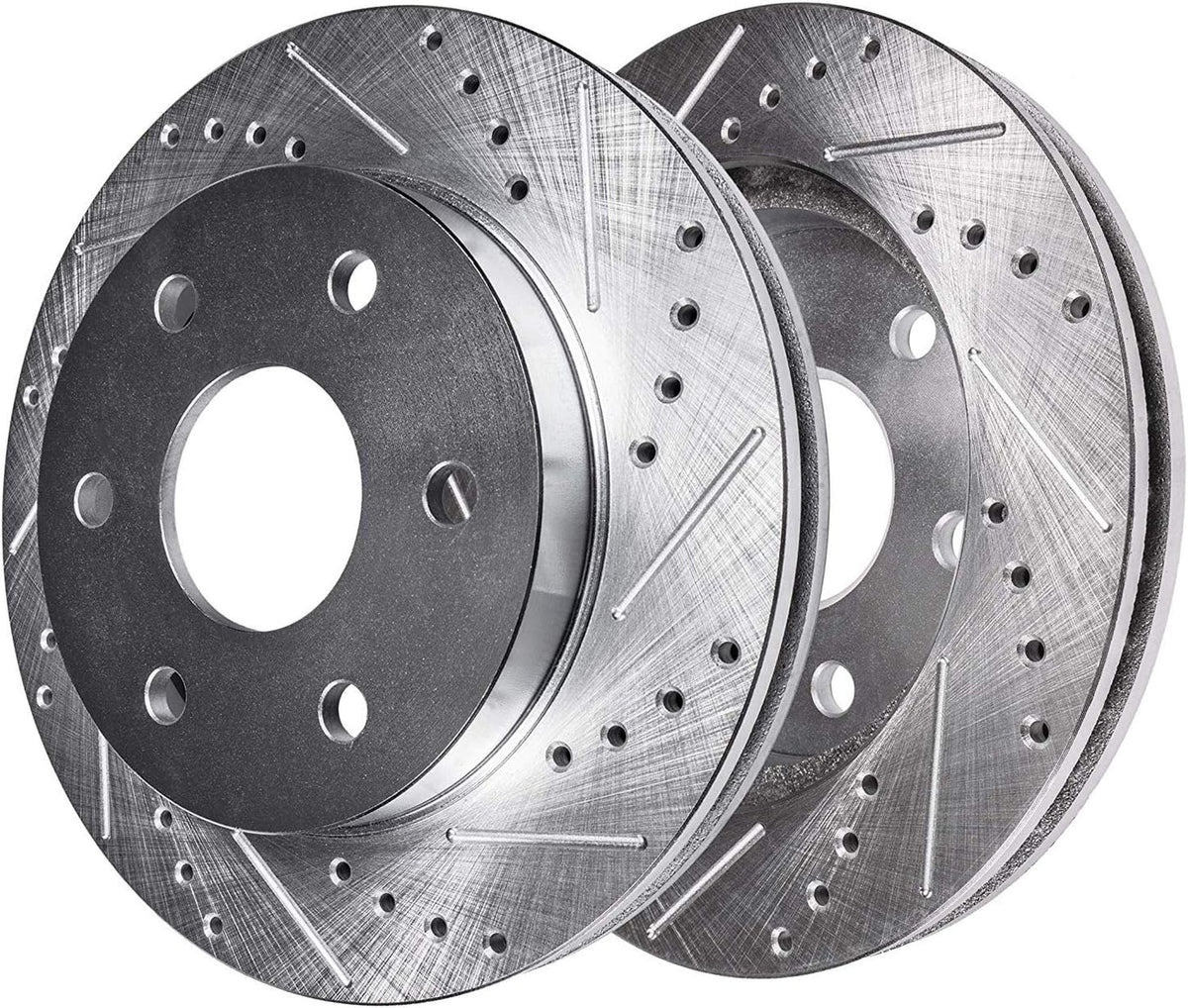 Front & Rear Drilled Slotted Rotors Ceramic Brake Pads 10pc Set O71195