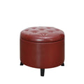 Burgundy Faux Leather Round Ottoman W528