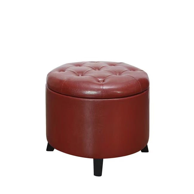 Burgundy Faux Leather Round Ottoman W528