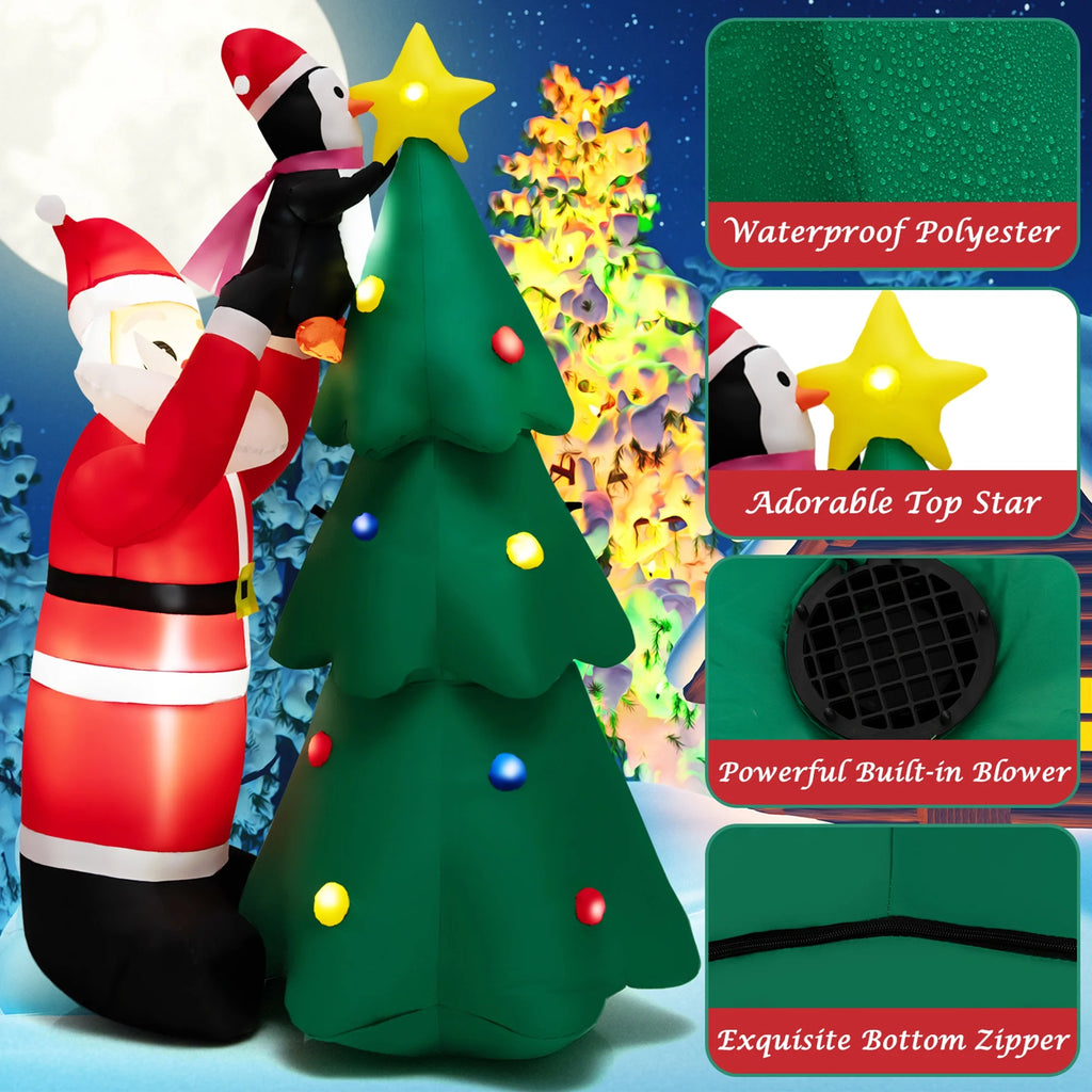 6FT Christmas Inflatable Tree Santa Claus & Penguin Decor with LED Lights E946758