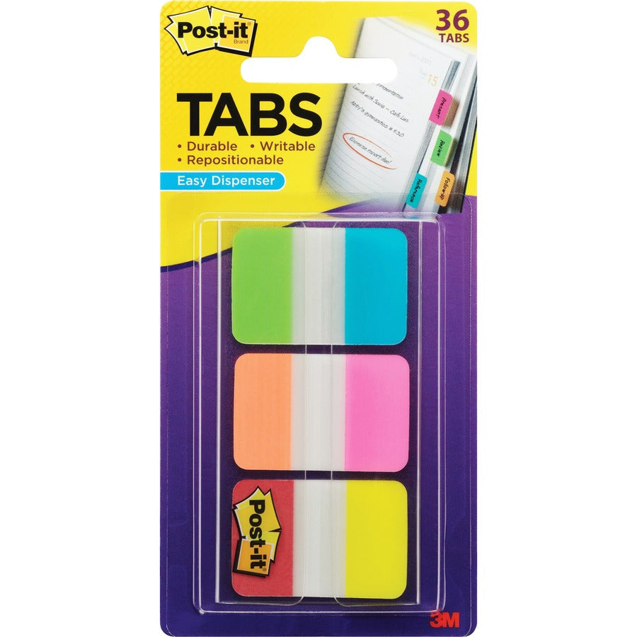 Post-it Alternating Tabs, 216 Tabs, 1" x 1.50", Self-adhesive, Aqua Poly, Yellow, Pink, Red, Green, Orange, Bundle of 2 Packs O4646